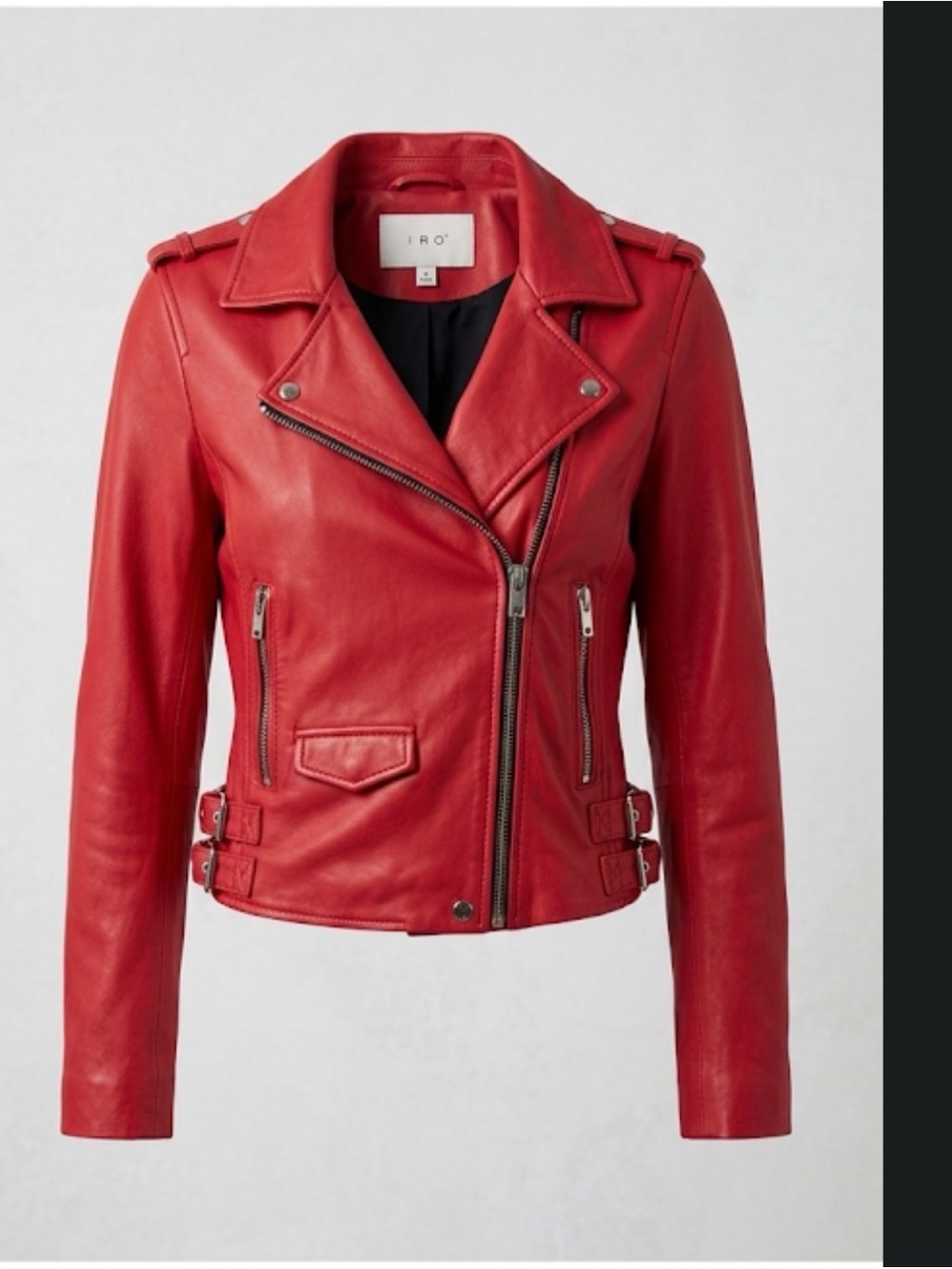 IRO Red Leather Asymmetric Moto Jacket